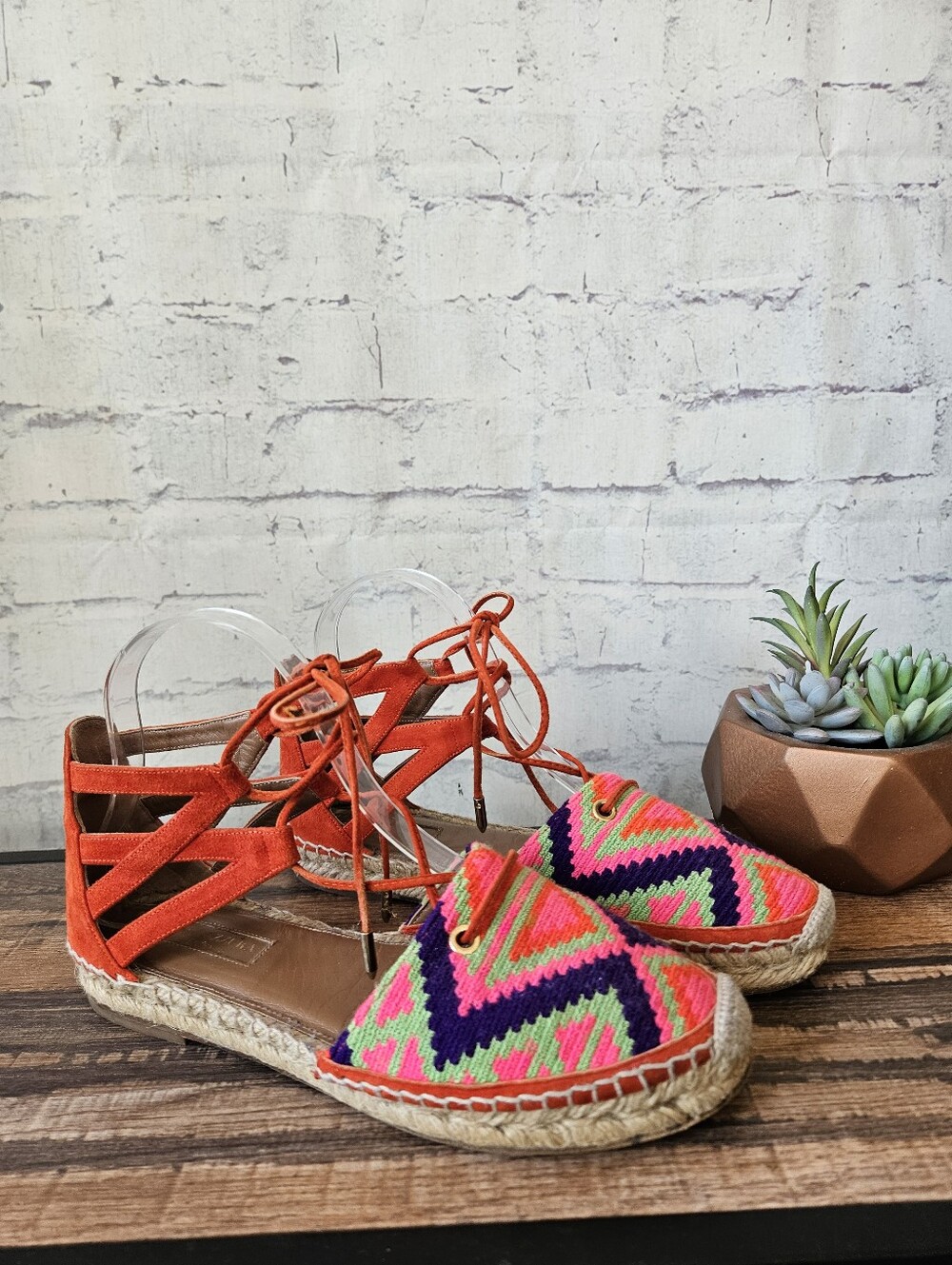 Aquazzura Belgravia Espadrille Colorful Mosaic Textile Orange Suede 36.5